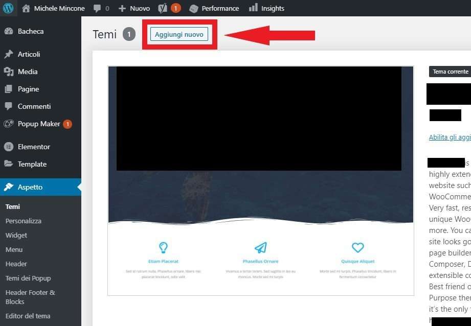 aggiungere un tema wordpress