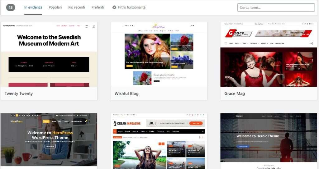 navigare temi wordpress