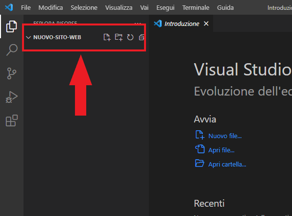 cartella del progetto aggiunta all'area di lavoro di visual studio code