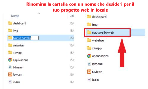 rinomina la cartella con un nome per il tuo progetto web