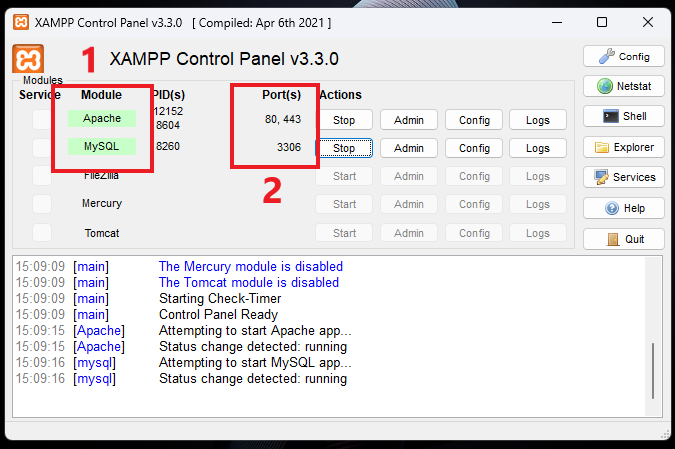 server locale avviato con xampp, mysql e apache attivi