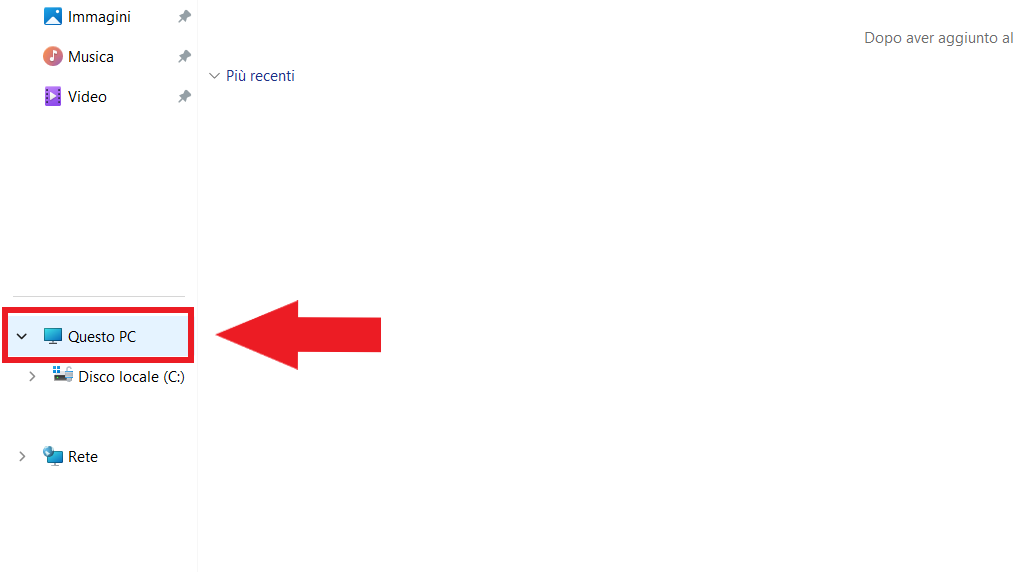 Recati su Questo PC tramite esplora risorse