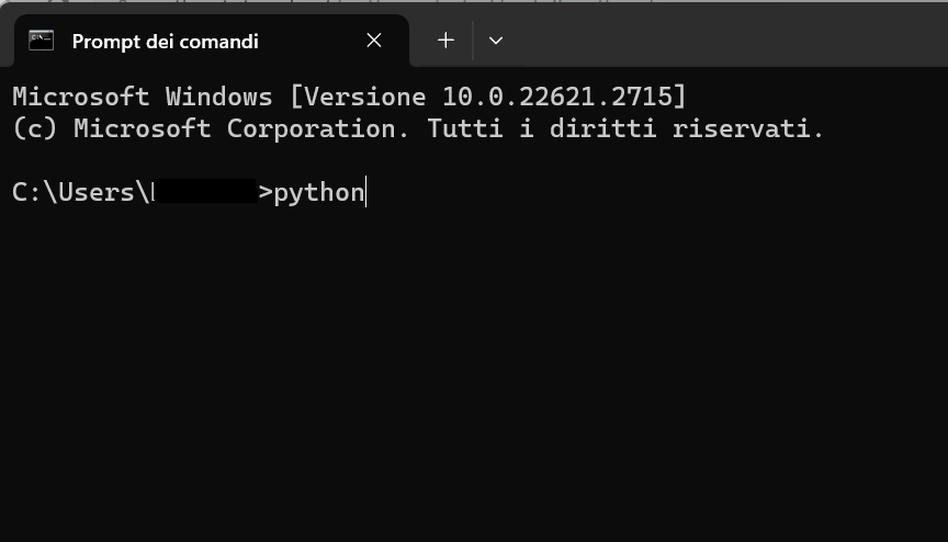 scrivere comando python sul terminale a riga di comando