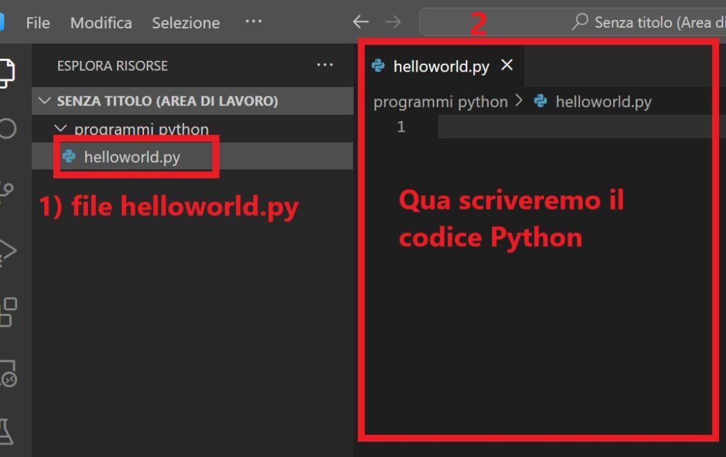 file python aggiunto all'area di lavoro