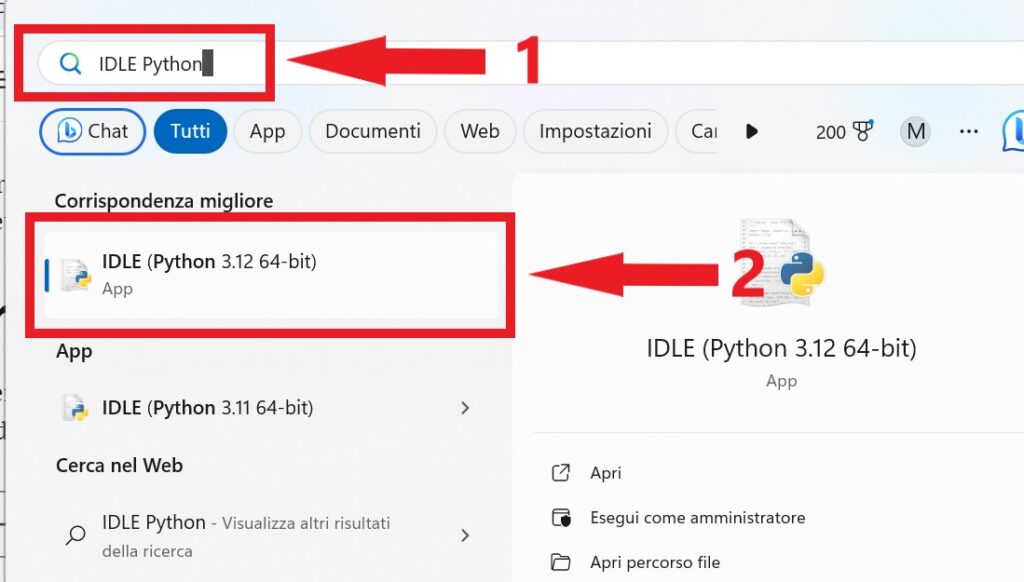 aprire l'idle di python