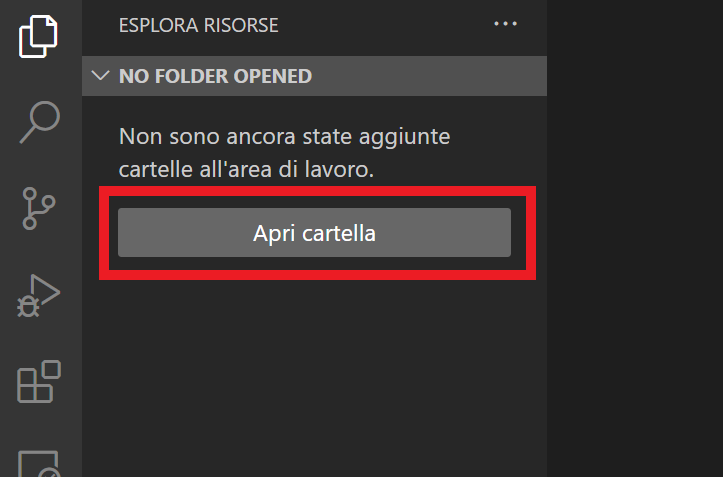 aprire una cartella su visual studio code