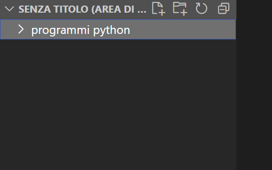 cartella "programmi python" aggiunta all'area di lavoro in visual studio code