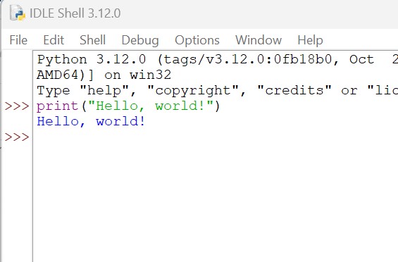 stampare nell'idle di python hello world