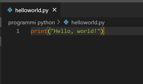 usare la funzione print in python per stampare hello world
